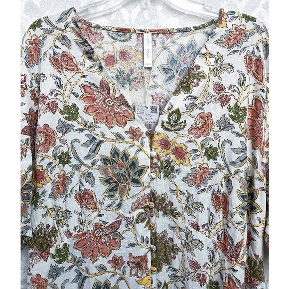 Mango Womens NWT Floral Print V-Neck Buttoned Linen-Blend Midi Dress Size 18 New - Picture 4 of 12